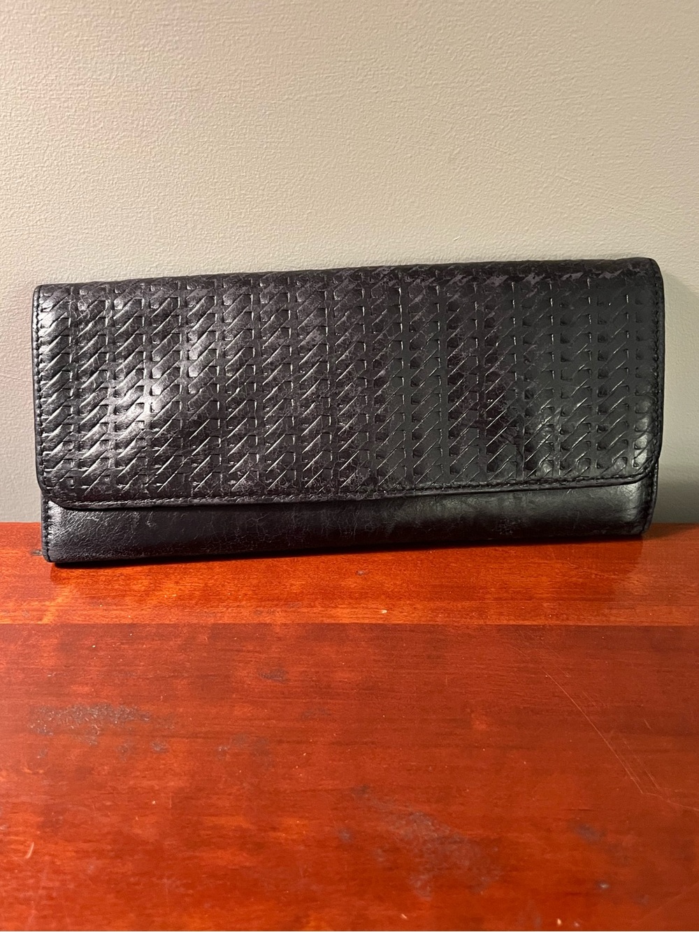 HOBO Black Woven Leather Clutch Wallet